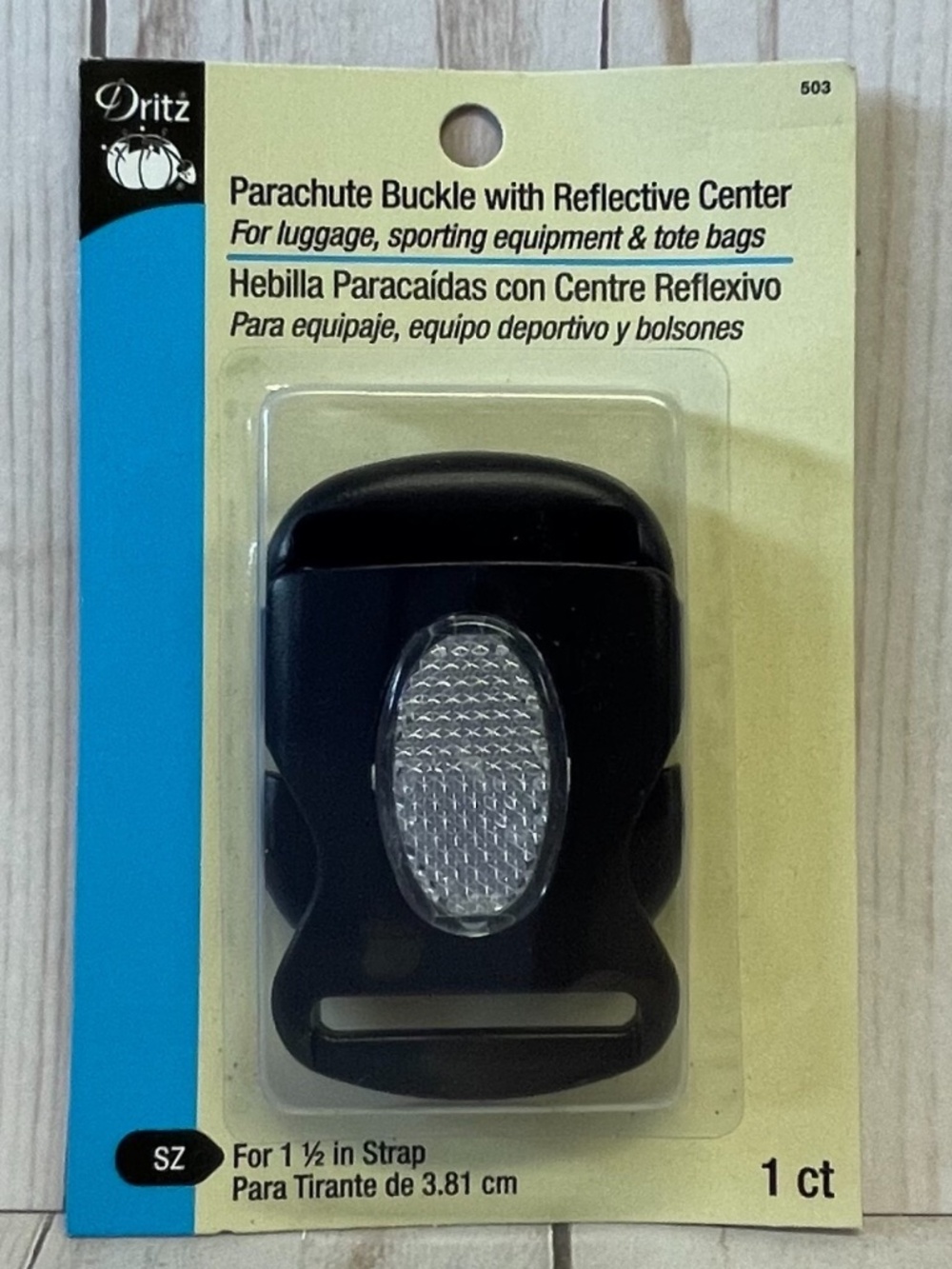Dritz Black Large for 1-1/2" Strap Parachute Buckle with Reflective Center NEW